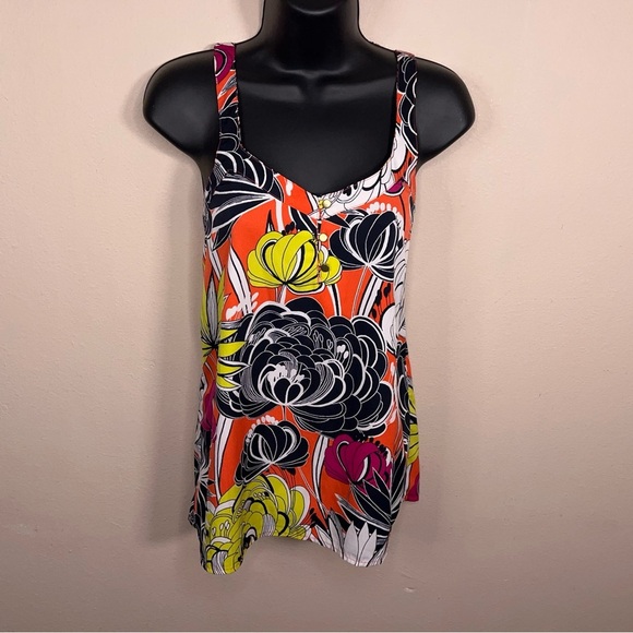 Small Banana Republic Colorful Floral Tank Blouse White Yellow Orange Vneck - Picture 9 of 14